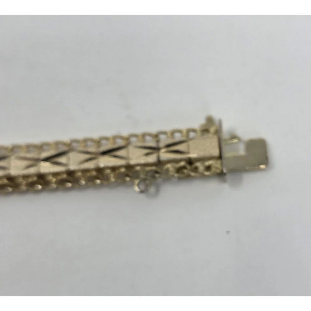 Vintage Gold Tone Diamond Cut Link Bracelet Box Clasp Safety Chain Mid Century